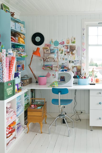 You don’t need a huge home in order to have a sewing or craft room. Check out all of these creative ways that others are carving out a little space for their sewing and crafting. I think #20 is very clever.