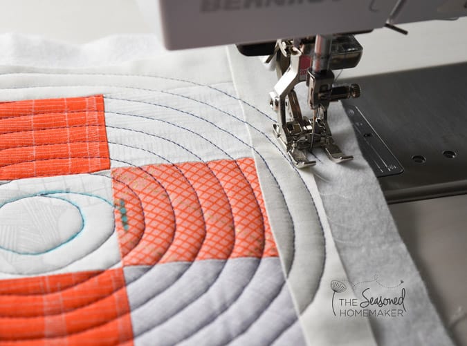 Machine quilting doesn’t have to be difficult. The key to simplified machine quilting is using a walking foot. Spiral quilting, circular quilting, straight line quilting are all possible when you use a walking foot.