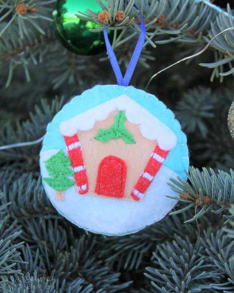 Gingerbread Felt Christmas Ornament on tree