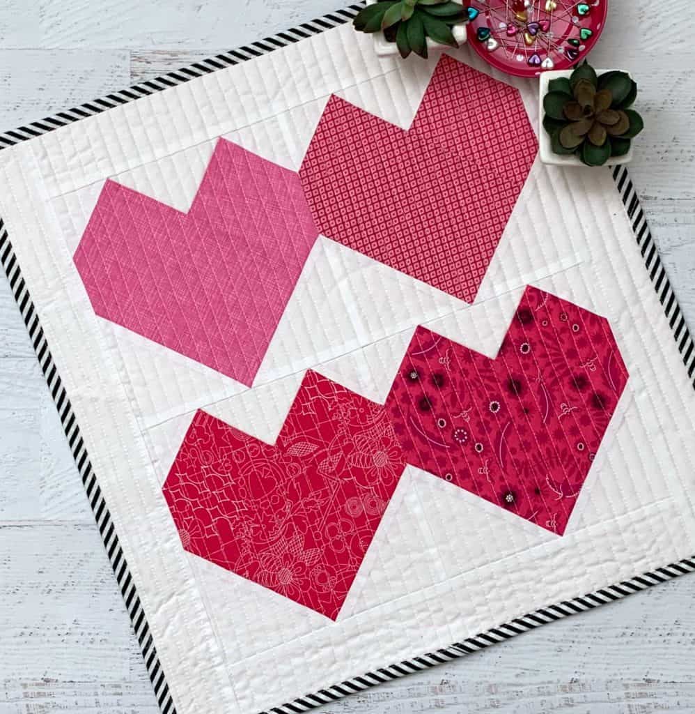 Finished Valentine Hearts Mini Quilt